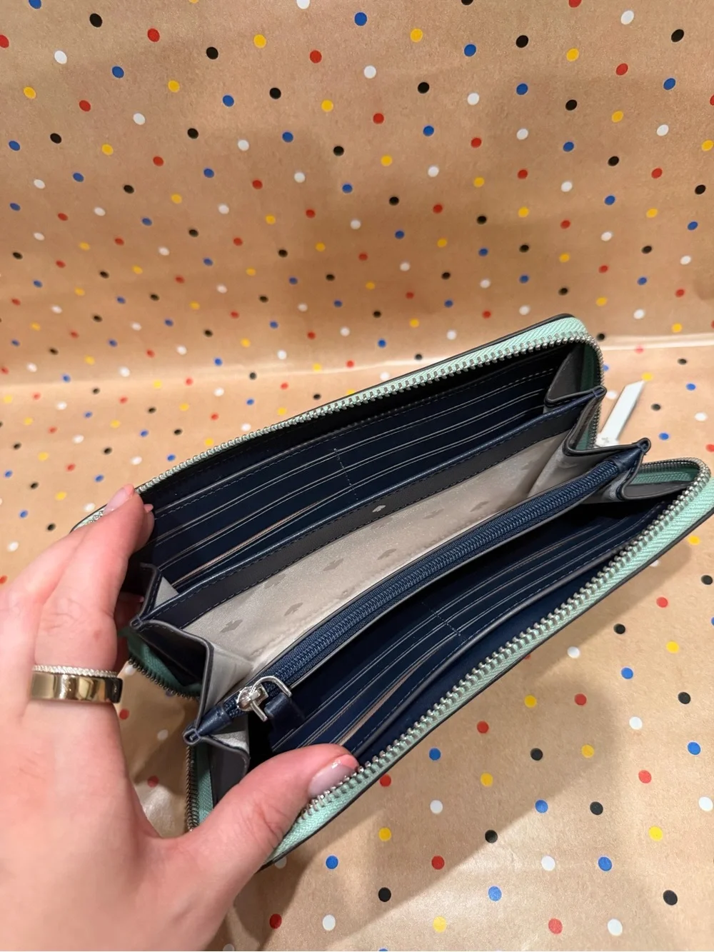 kate spade Mint Green and White Zip Wallet